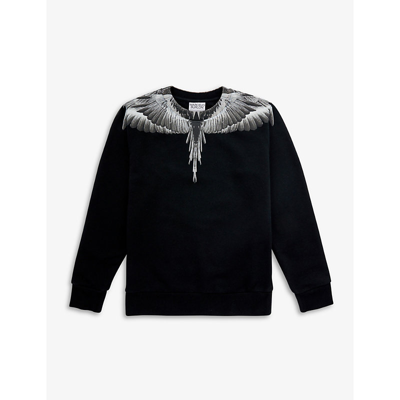 Shop Marcelo Burlon County Of Milan Icon Wings Graphic-print Cotton-blend Sweatshirt 4-12 Years In Black Grey