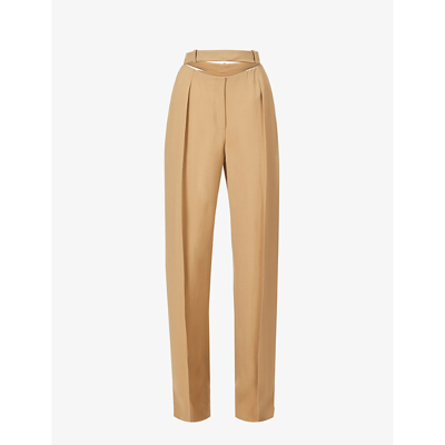 Shop Mugler Loose-fit Wide-leg High-rise Woven Trousers In Stone