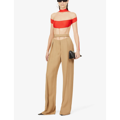 Shop Mugler Loose-fit Wide-leg High-rise Woven Trousers In Stone