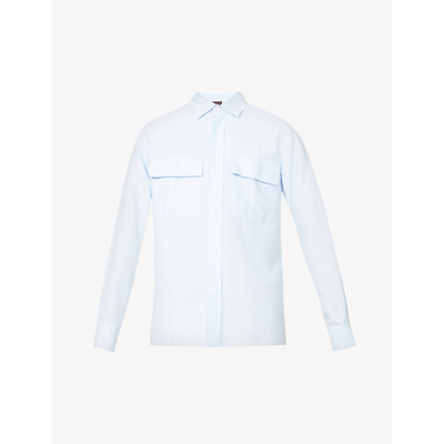 Shop Oscar Jacobson Haidar Long-sleeved Regular-fit Cotton And Hemp-blend Shirt In Ice Blue
