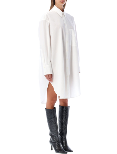 Shop Palm Angels Rhinstone Logo Shirt Dress In White