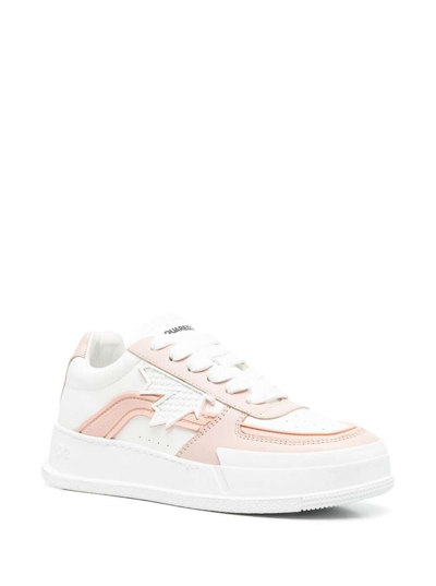 Shop Dsquared2 Order Sneakers Matt White In Calf Leather And Rubber Candy Pink Details