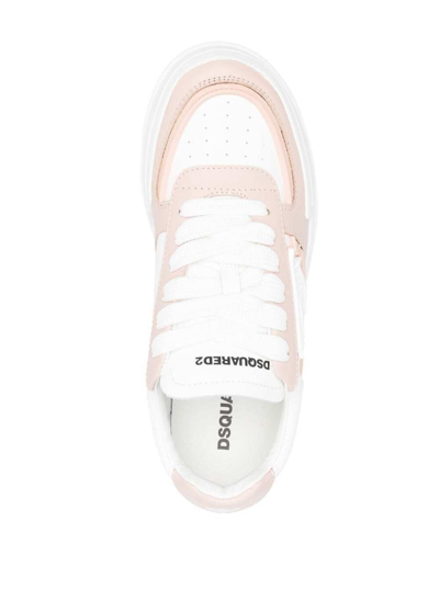 Shop Dsquared2 Order Sneakers Matt White In Calf Leather And Rubber Candy Pink Details