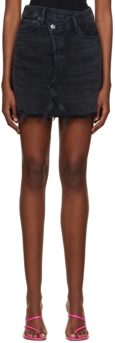 Shop Agolde Black Criss-cross Denim Miniskirt In Hitchhike (washed Bl