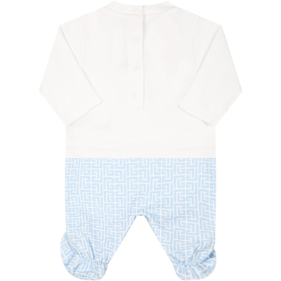 Shop Balmain White Set For Baby Boy With Light Blue Logo