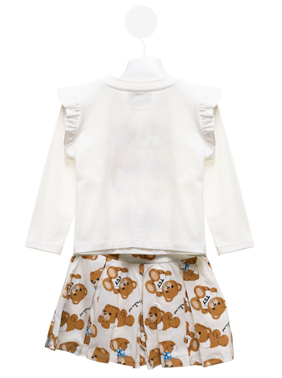 Shop Moschino White Cotton Coordinated Suit With Teddy Bear Print Kids Baby Girl