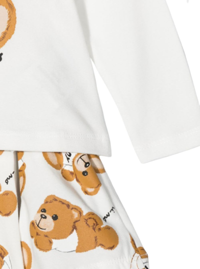 Shop Moschino White Cotton Coordinated Suit With Teddy Bear Print Kids Baby Girl