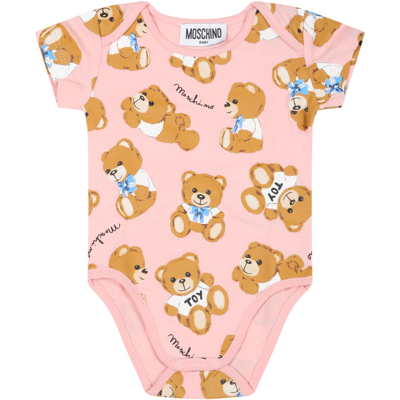 Shop Moschino Multicolor Set For Baby Girl With Teddy Bear In Rosa