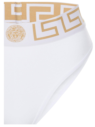 Shop Versace Greca Band Key Briefs In Bianco