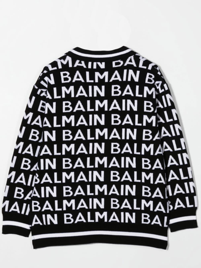 Shop Balmain Cardigans With Logo In Nero-bianco