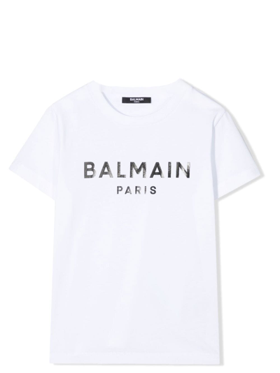 Shop Balmain T-shirt With Logo In Bianco-nero