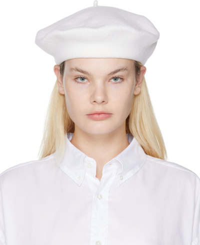 Shop Maison Margiela Off-white Wool Beret In 104 Ivory