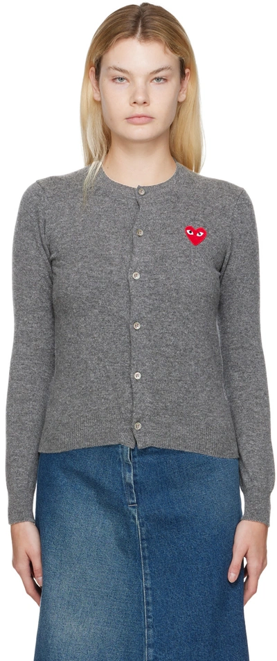 Shop Comme Des Garçons Play Gray Heart Patch Cardigan In Grey