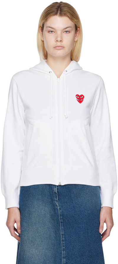 Shop Comme Des Garçons Play White Layered Heart Patch Hoodie