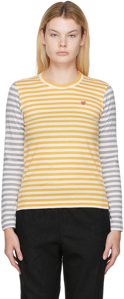 Comme Des Garçons Play Green & Gray Striped T-shirt In Yellow/gray