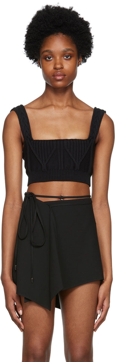 Attico Miles Ribbed-knit Cropped Top In 100 Black