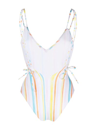 Shop Solid & Striped Lynn Stripe-print Swimsuit In 白色
