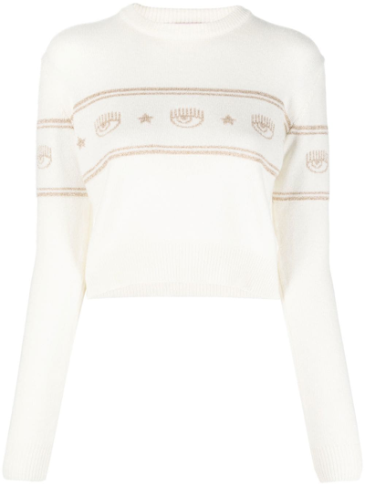 Shop Chiara Ferragni Intarsia-knit Long-sleeve Jumper In Neutrals