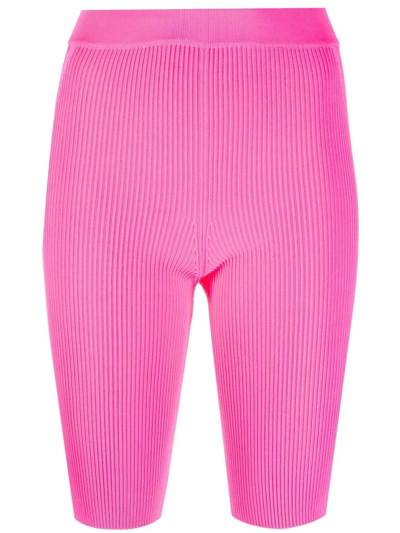 Shop Jacquemus Ribbed-knit Cycling Shorts In 粉色