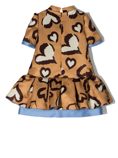 Shop Mi Mi Sol Heart-print Midi Dress In 中性色
