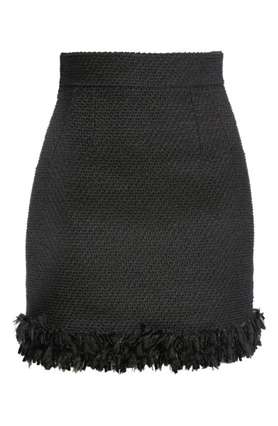 Shop Dolce & Gabbana Fringe High Waist Bouclé Miniskirt In N0000 Nero