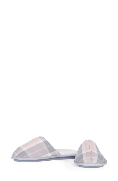 Barbour Maddie Faux Fur Lined Mule Slipper In Recycled Pink/ Grey Tartan
