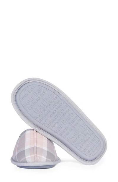Barbour Maddie Faux Fur Lined Mule Slipper In Recycled Pink/ Grey Tartan
