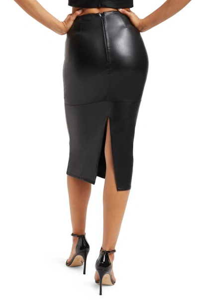 Shop Good American Better Than Faux Leather Midi Pencil Skirt In Black001