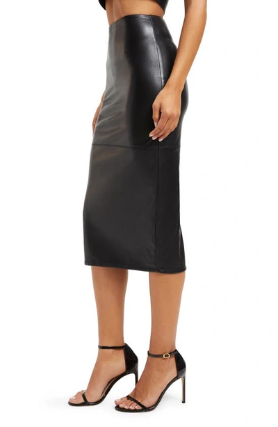 Shop Good American Better Than Faux Leather Midi Pencil Skirt In Black001