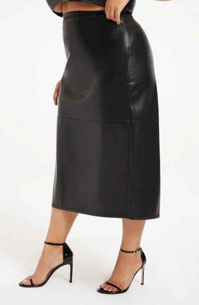 Shop Good American Better Than Faux Leather Midi Pencil Skirt In Black001
