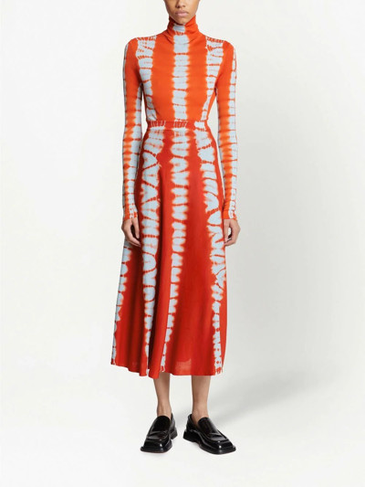 Shop Proenza Schouler Tie-dye Knitted Pleated Skirt In Orange