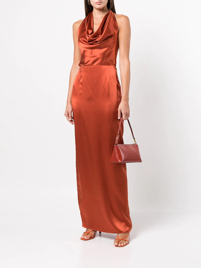 Shop Voz Convertible Halterneck Silk Dress In Tomato