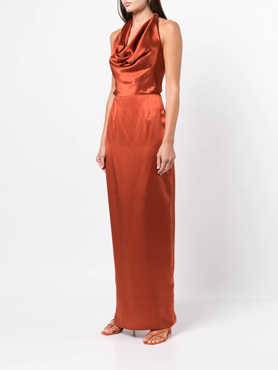 Shop Voz Convertible Halterneck Silk Dress In Tomato