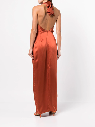 Voz Convertible Halterneck Silk Dress In Tomato