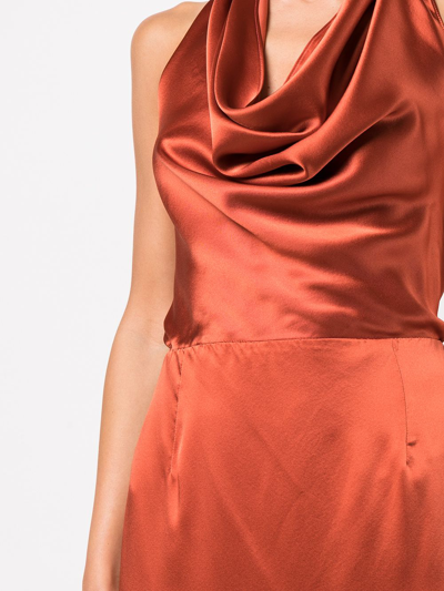 Voz Convertible Halterneck Silk Dress In Tomato