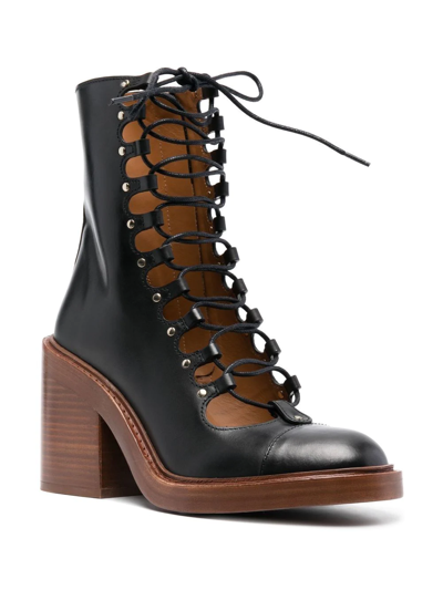 Shop Chloé Lace-up 100mm Boots In Black