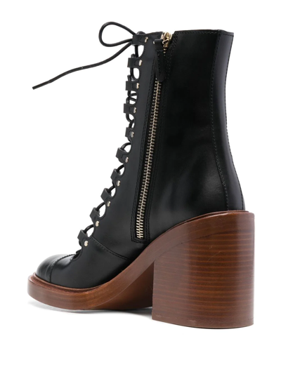 Shop Chloé Lace-up 100mm Boots In Black