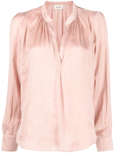 Shop Zadig & Voltaire Gathered-detail Long-sleeve Blouse In Pink