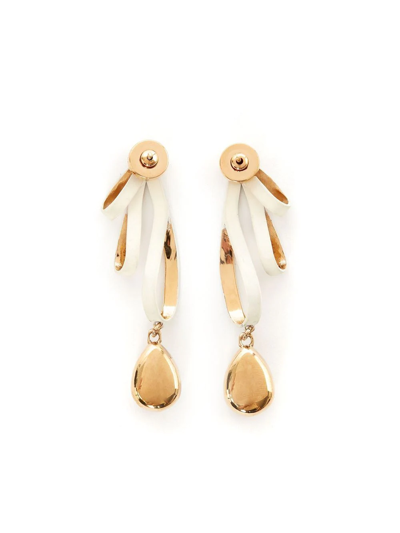 Shop Jw Anderson Crystal-embellished Ribbon Drop Earrings In Gold