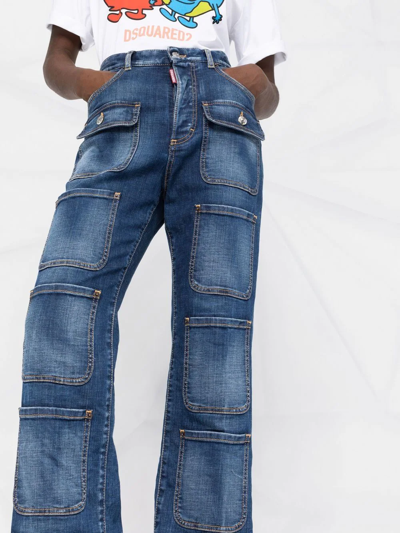 Dsquared2 Multi-pocket High-waisted Jeans In Blue