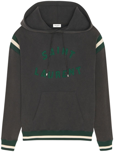 Shop Saint Laurent Logo-patch Cotton Hoodie In Black