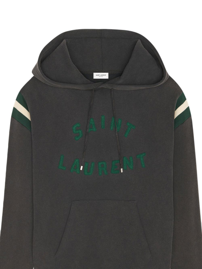 Saint Laurent Men's Varsity Pullover Hoodie In Black