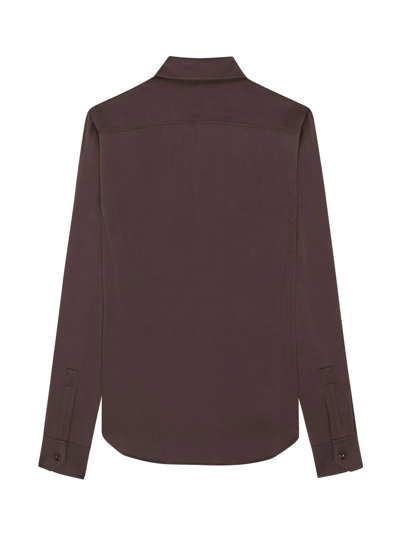 Shop Saint Laurent Long-sleeve Silk Shirt In Brown