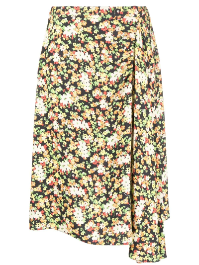 Shop Marni Floral-print A-line Skirt In Black
