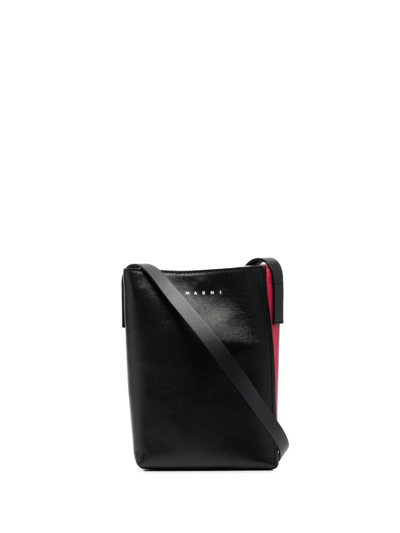 Shop Marni Logo-print Single-strap Shoulder Bag In Black