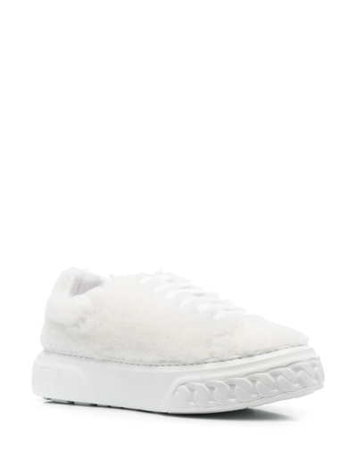 Shop Casadei Faux-shearling Low-top Sneakers In White
