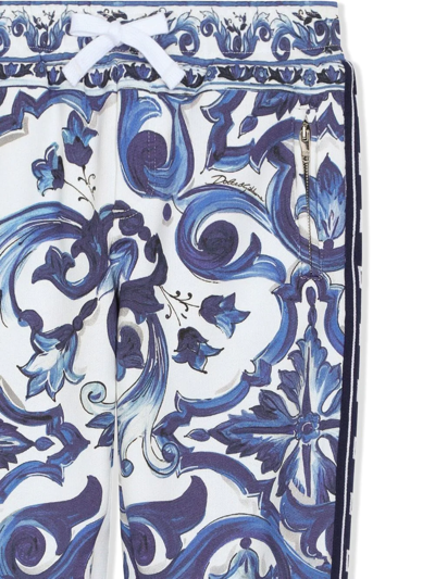 Dolce & Gabbana Blue Majolica Print Cotton Track Pants In Blue