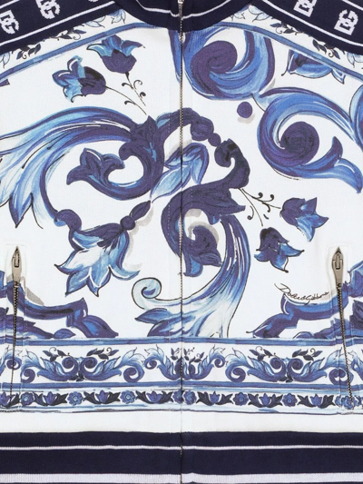 Dolce & Gabbana Blue Majolica Print Cotton Bomber Jacket In Blue