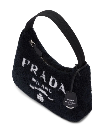 Prada Re-edition 2000 Mini Shearling Shoulder Bag In Black