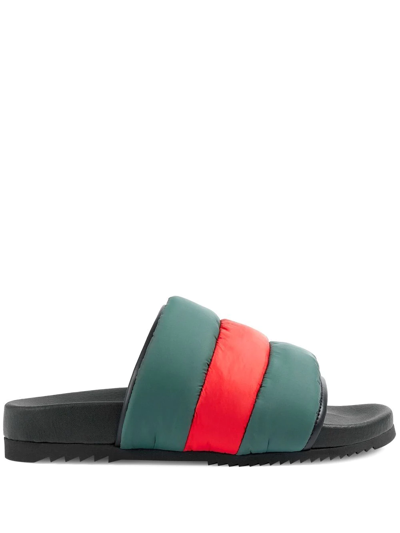 Gucci Sideline Puffer Web Slide Sandal In Green | ModeSens